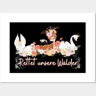 Hase Reh Schwan Wald Retten Prinzessin Blumen Süß Posters and Art